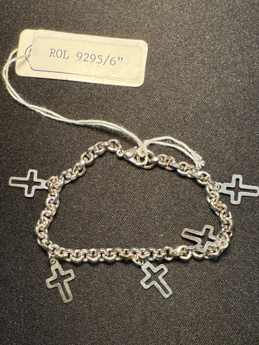 Rolled Cross Charm Bracelet Sterling Plated 5.5in